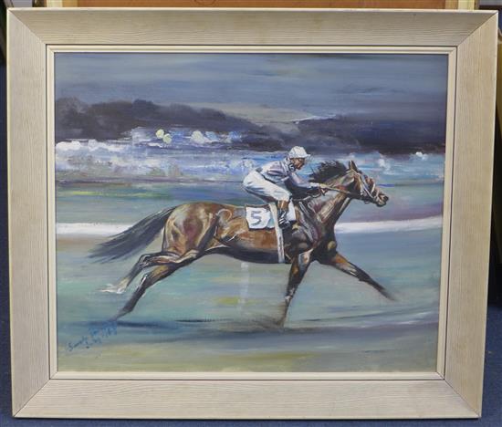 Sarah Ponsonby (1943-) Jockey and racehorse in motion, 20 x 24in.